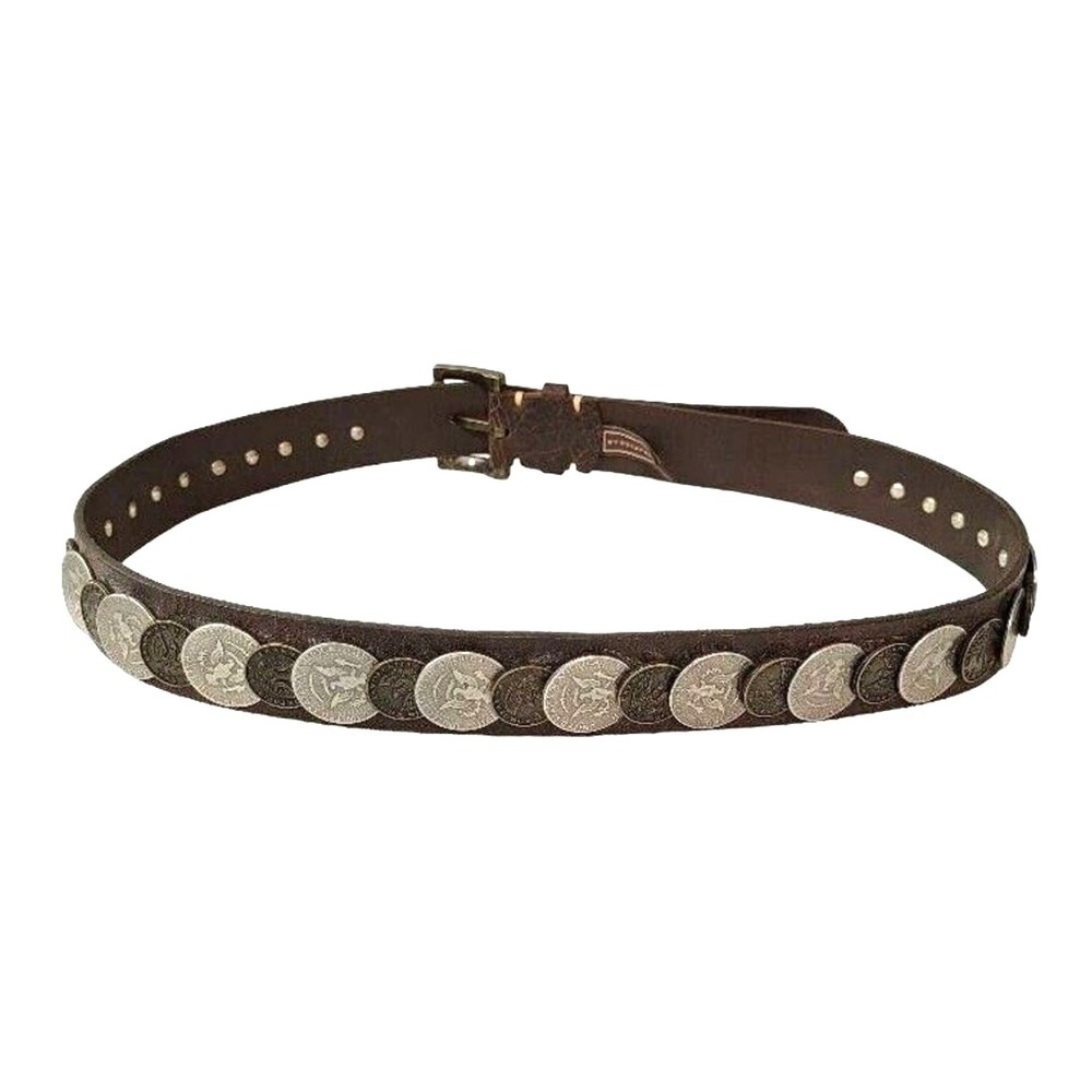 Trafalgar Coin Leather Belt Sz‎ 38 Made in Italy Brown Statement Belt